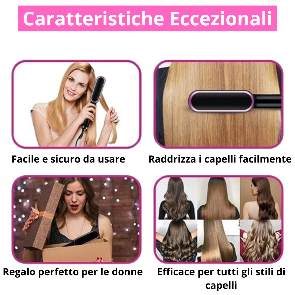 Spazzola Lisciante 3 in 1 con Pettine Riscaldato